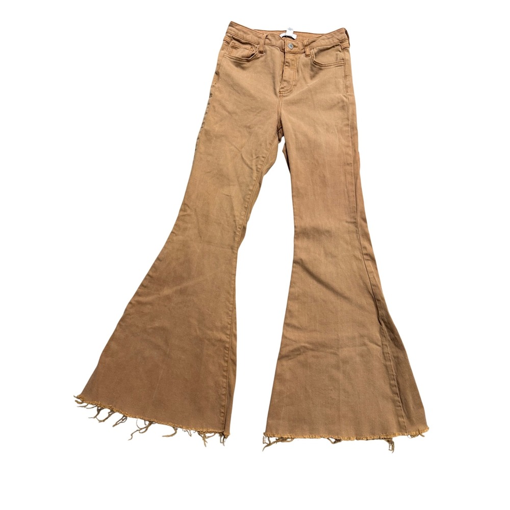 Forever 21 Premium High Rise Flare Jeans Brown Frayed Hem Size 27 Bell Bottoms
